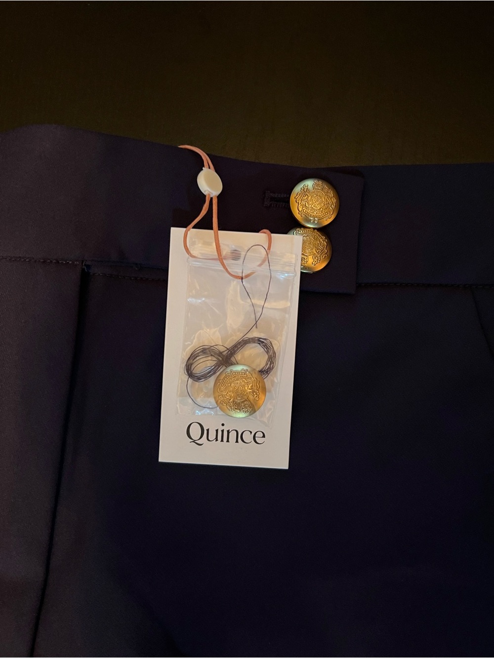 Quince Women's Dark Navy Dress Pants with Gold Button Accents